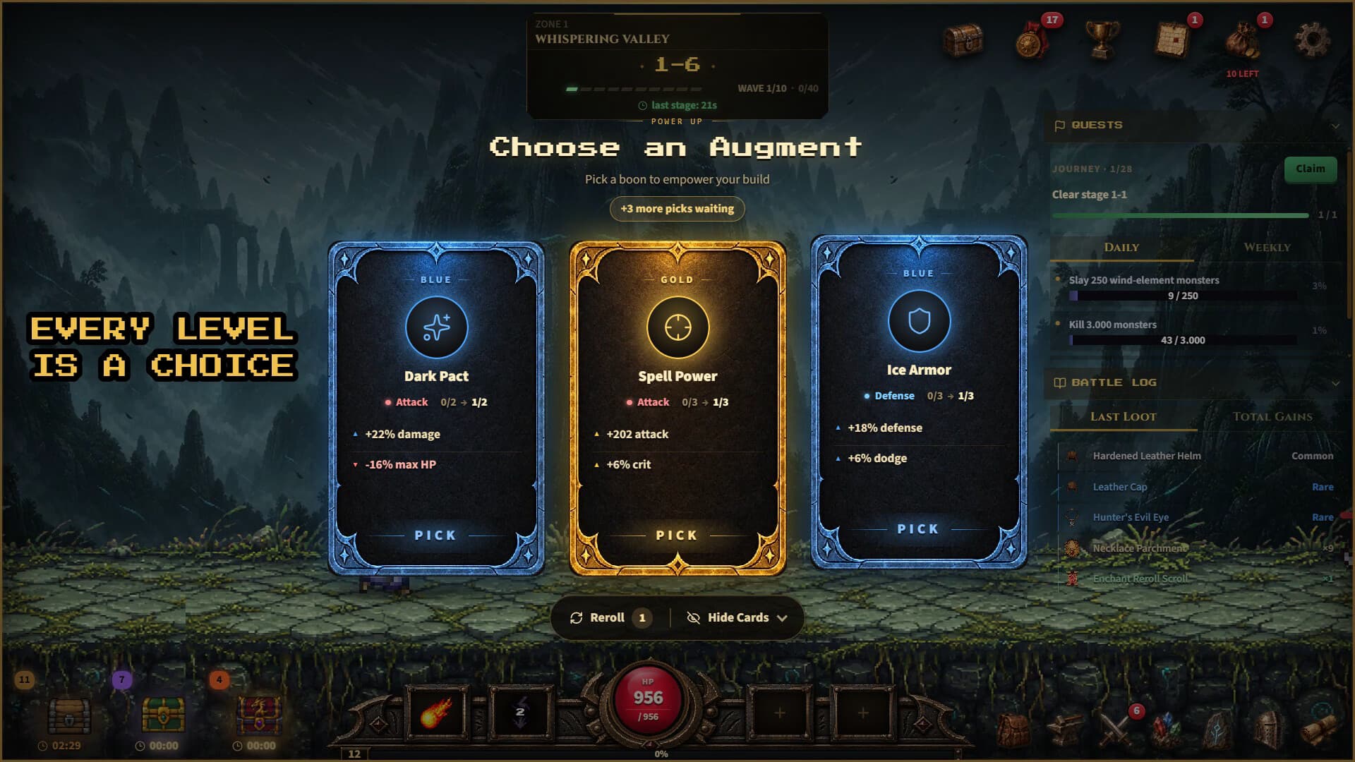 Chest & Blade ekran görüntüsü: Augment seçimi